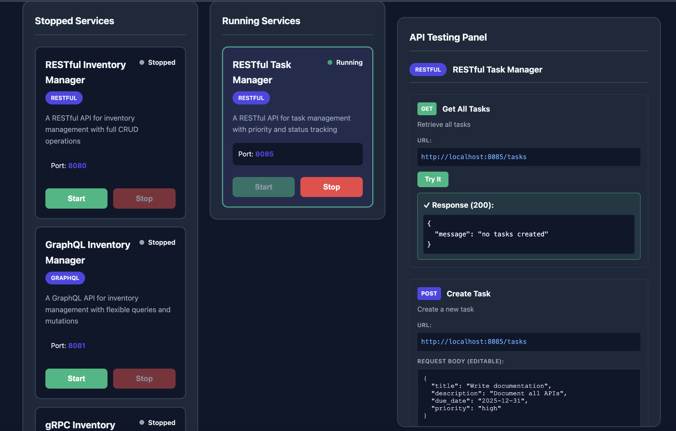 PlayPI Interactive API Testing Panel