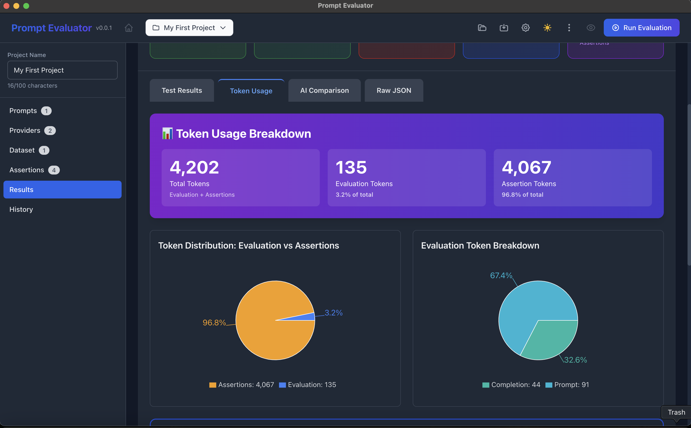 Test results showing detailed comparison between models