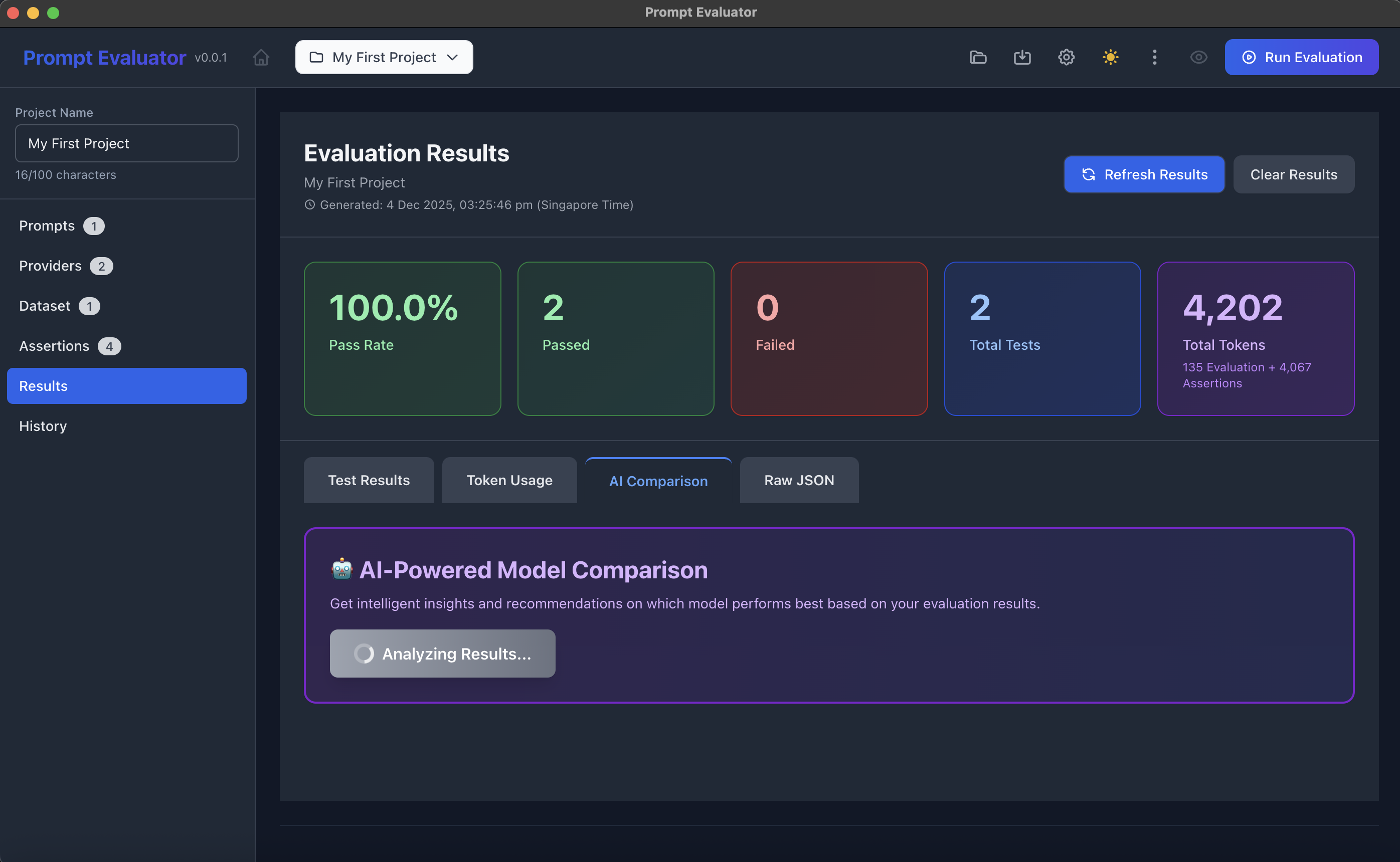 Test results showing detailed comparison between models