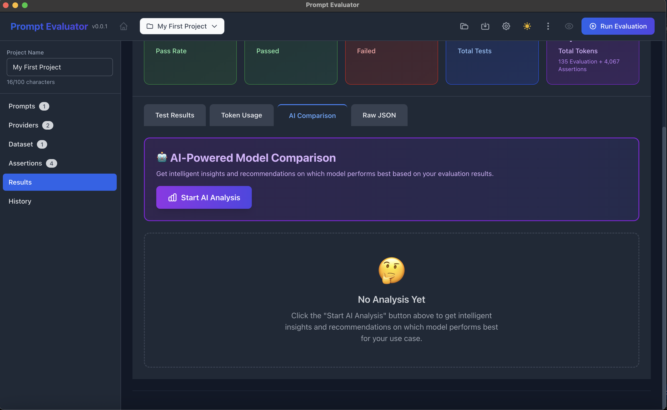 Test results showing detailed comparison between models