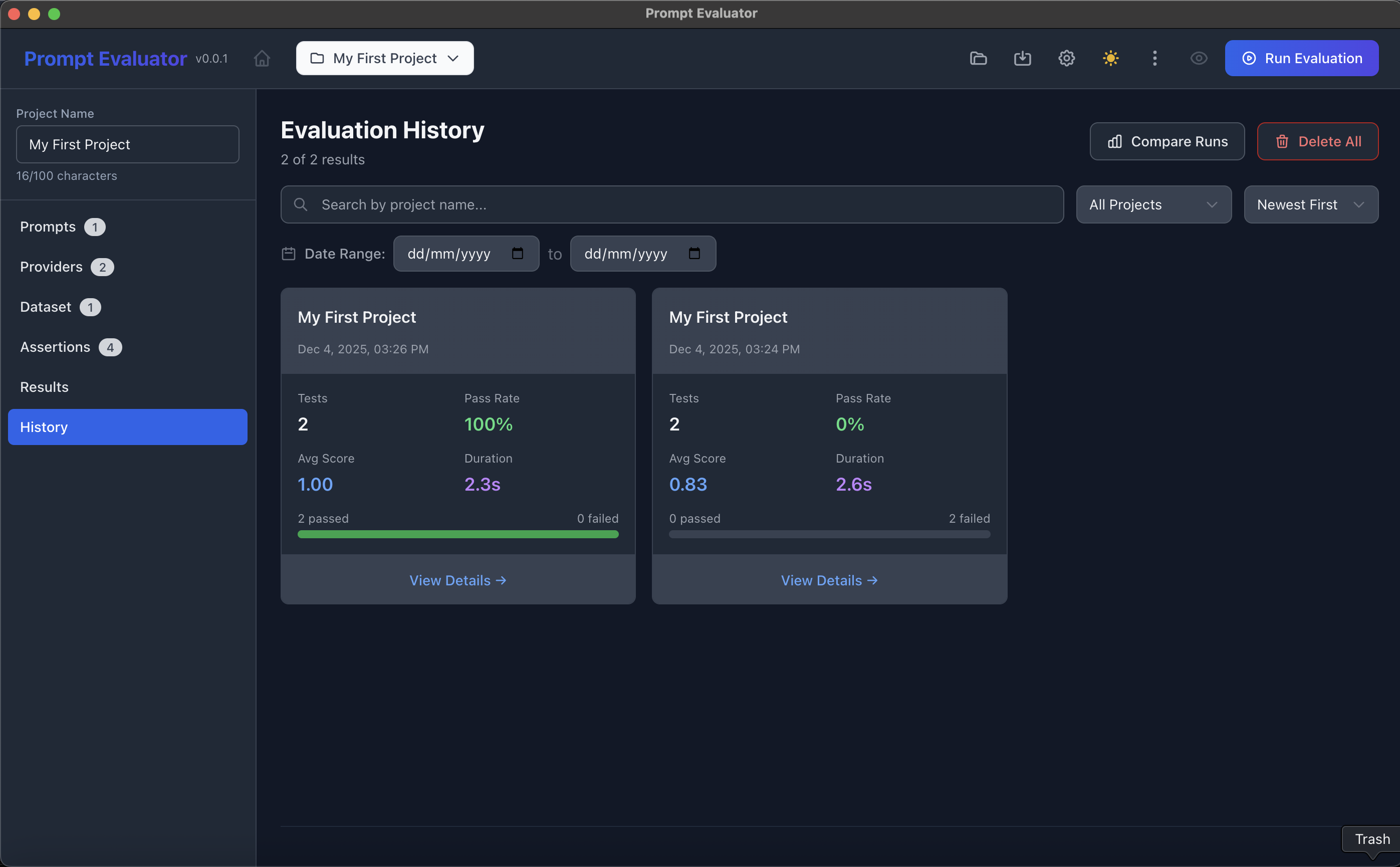 Test results showing detailed comparison between models