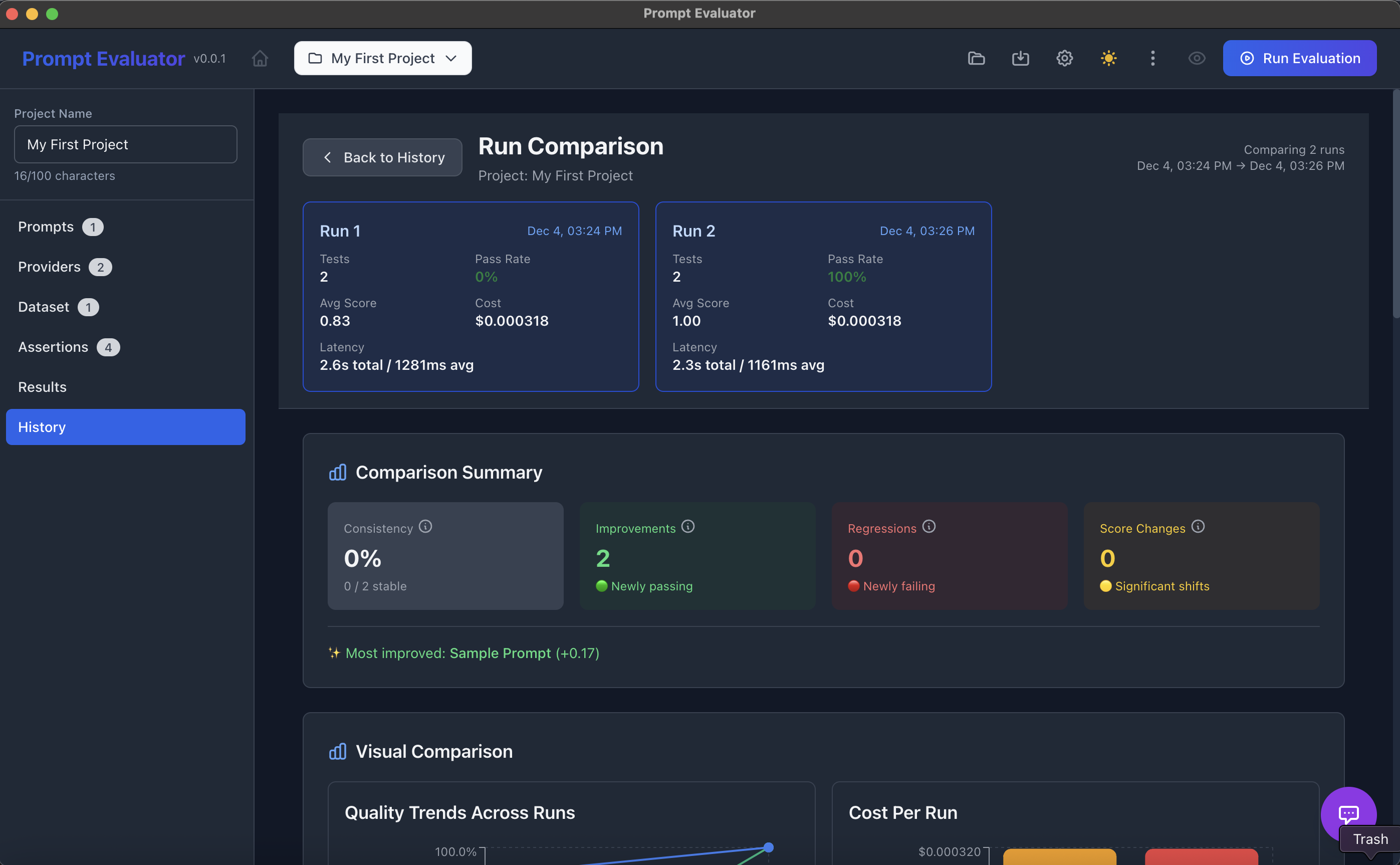 Test results showing detailed comparison between models