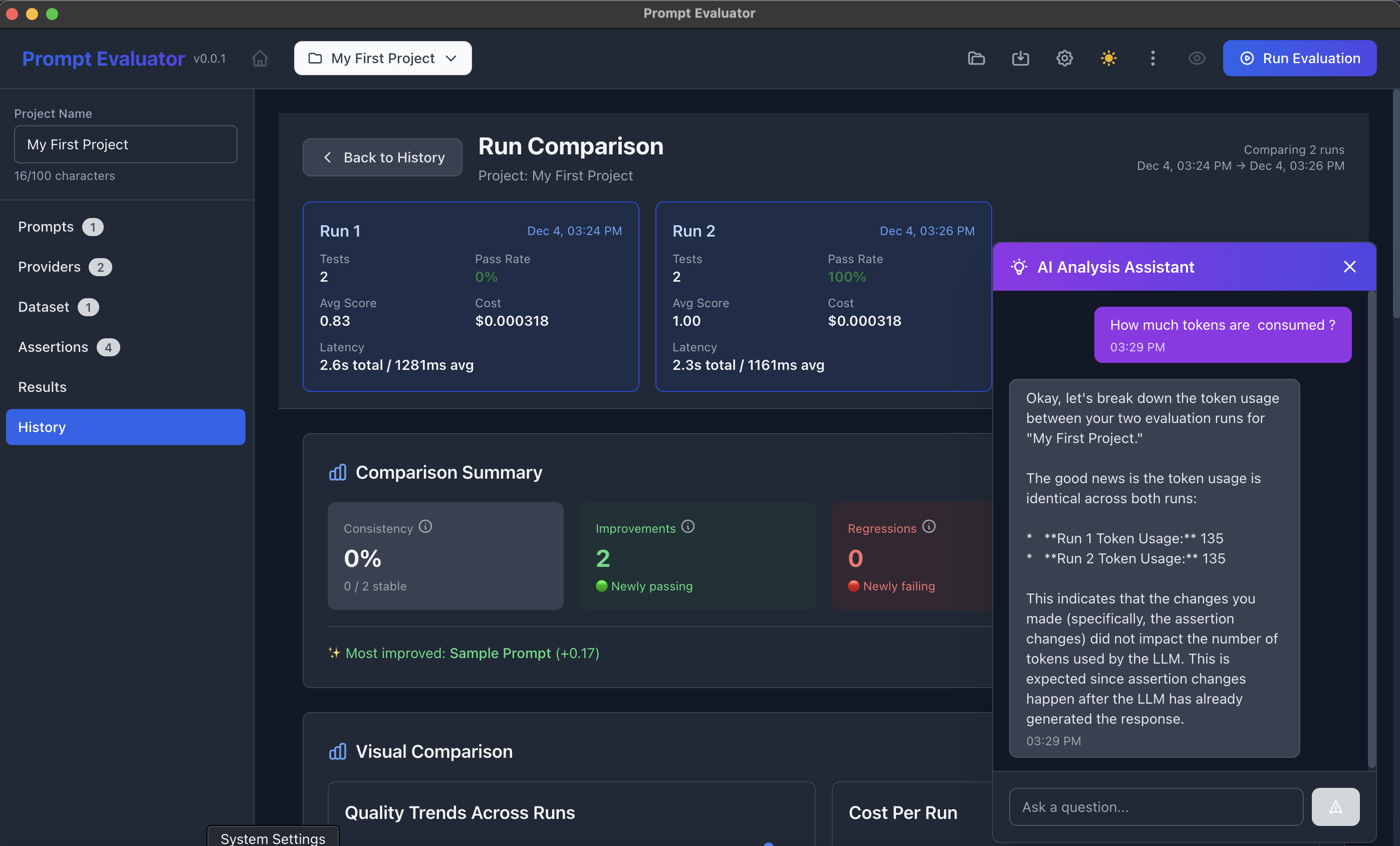 Test results showing detailed comparison between models