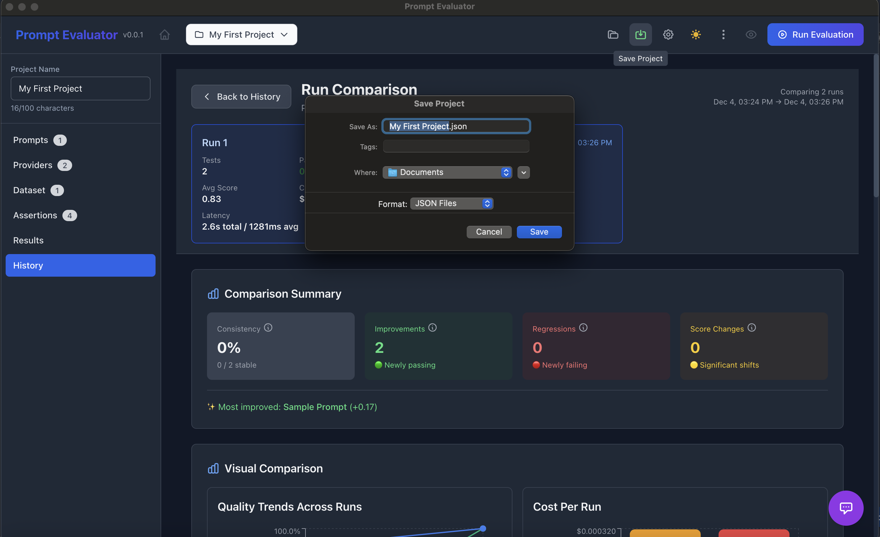 Test results showing detailed comparison between models