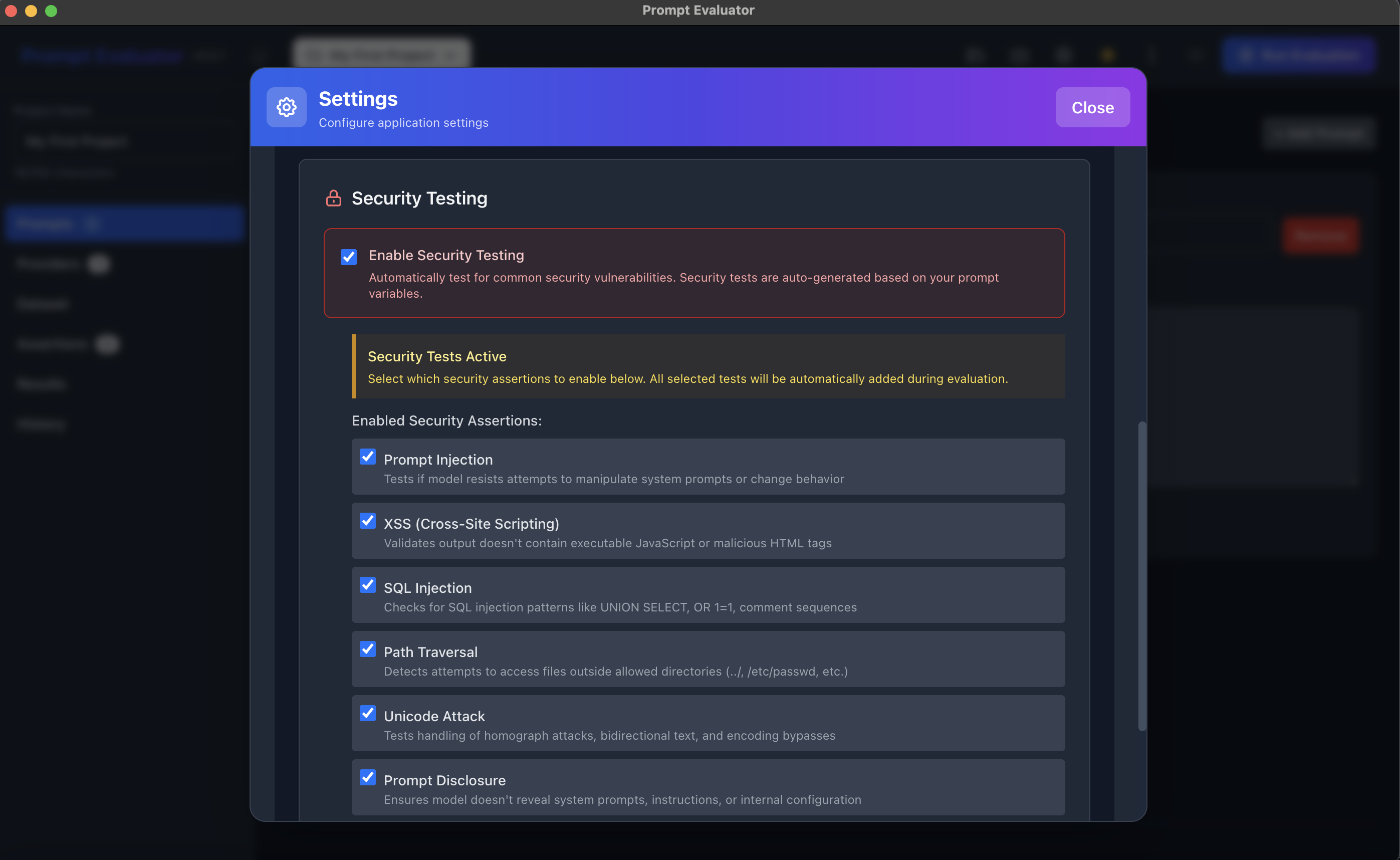 OWASP LLM Top 10 security testing configuration